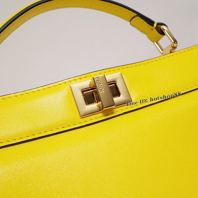 FENDI專櫃精品黃色Peekaboo包包 芬迪Iconic Peekaboo I See U水準設計手袋手提包 fdzg2728